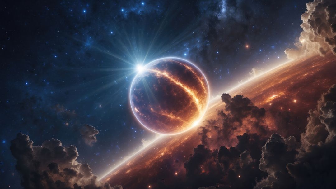 Molten Planet with Cracks and Nearby Star in Outer Space