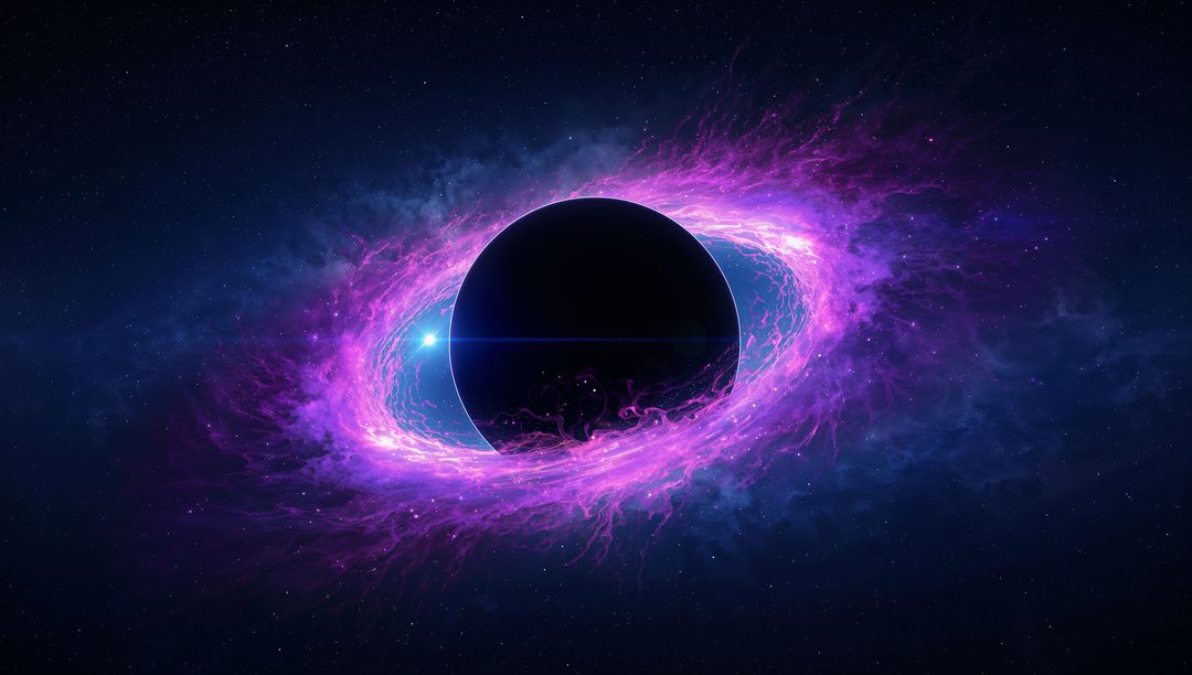 Surreal Cosmic Phenomenon with Swirling Purple Accretion Disk in Space