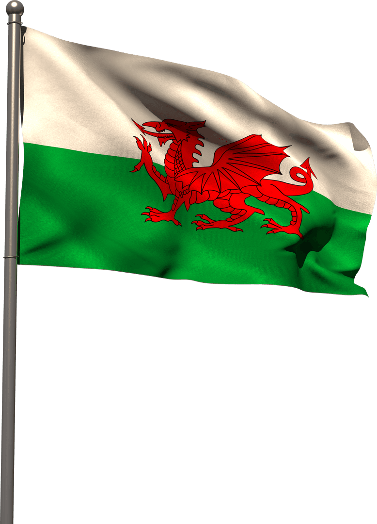 Transparent Welsh Flag Waving on Metal Pole