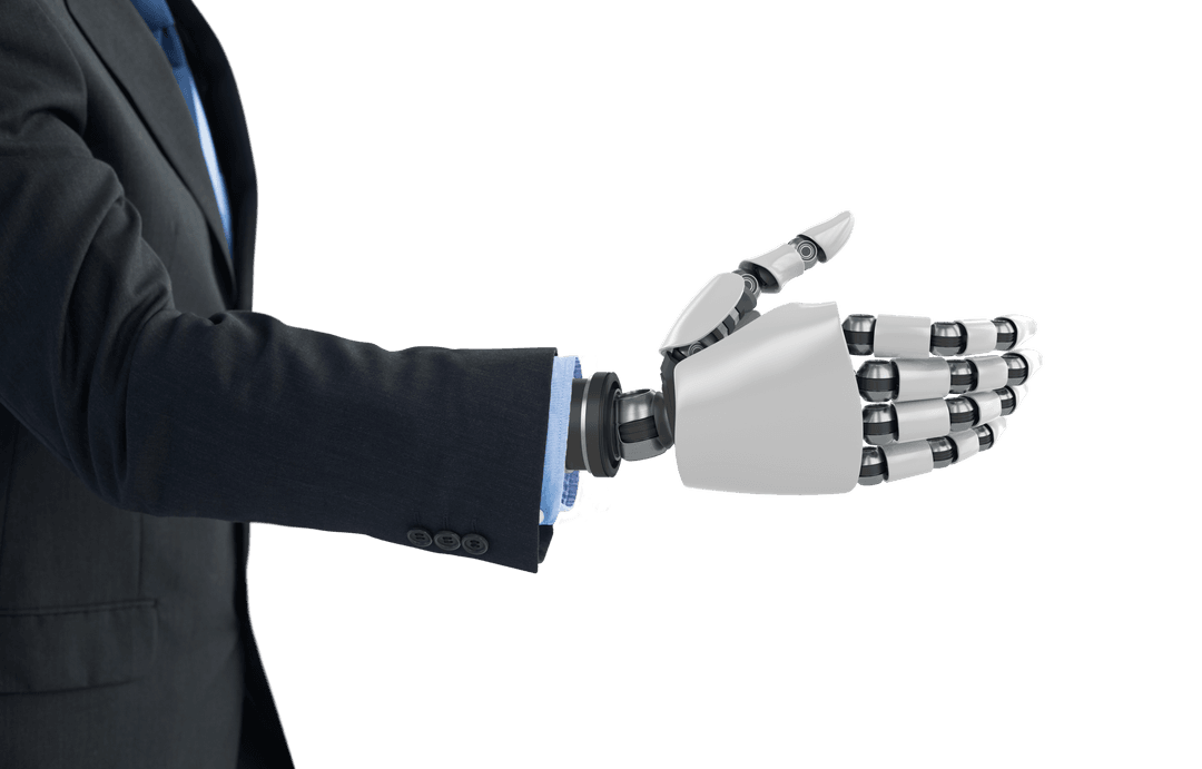 Businessman with Robot Hand on Transparent Background