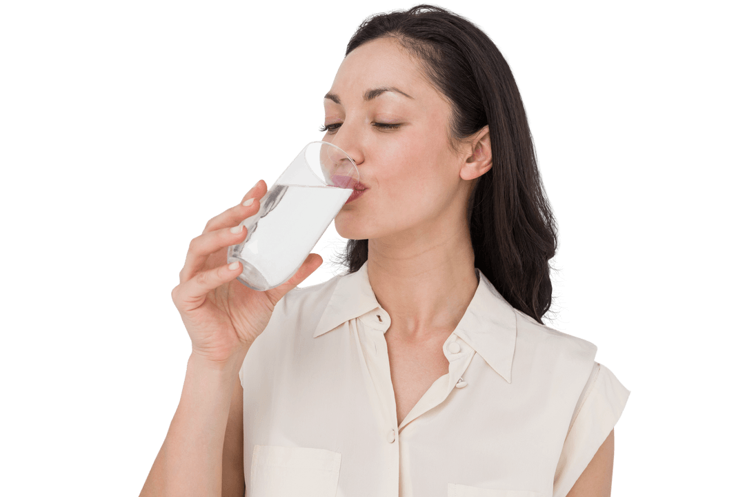 Transparent Background of Woman Drinking Water for Wellness