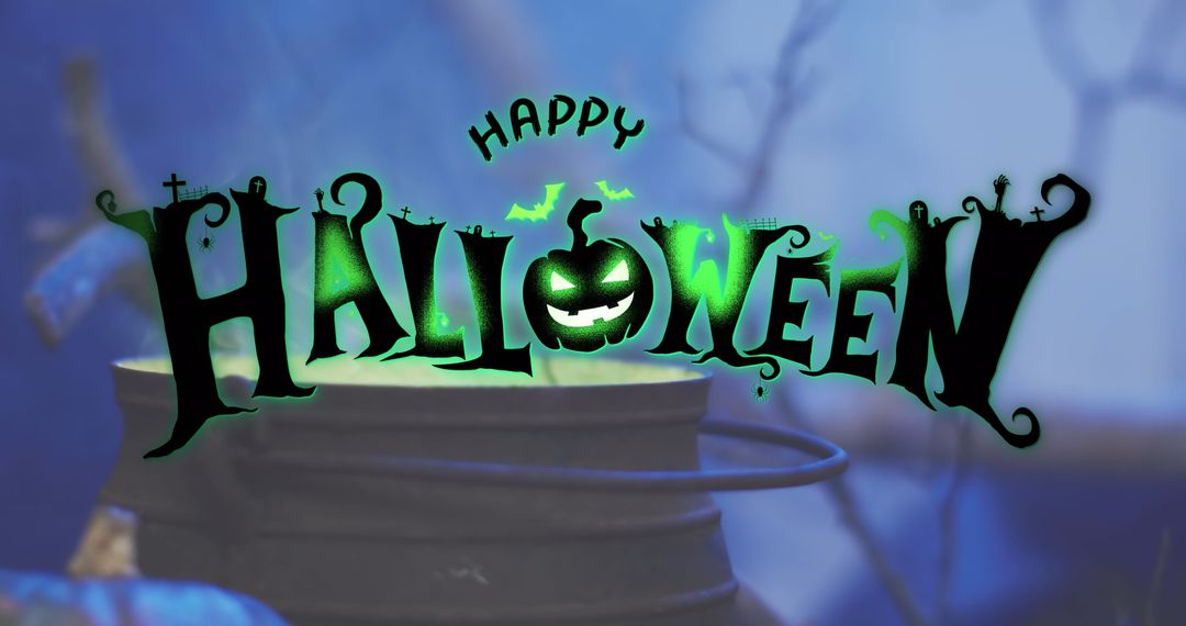 Happy Halloween Text with Green Smoke on Blue Background - Free Images, Stock Photos and Pictures on Pikwizard.com