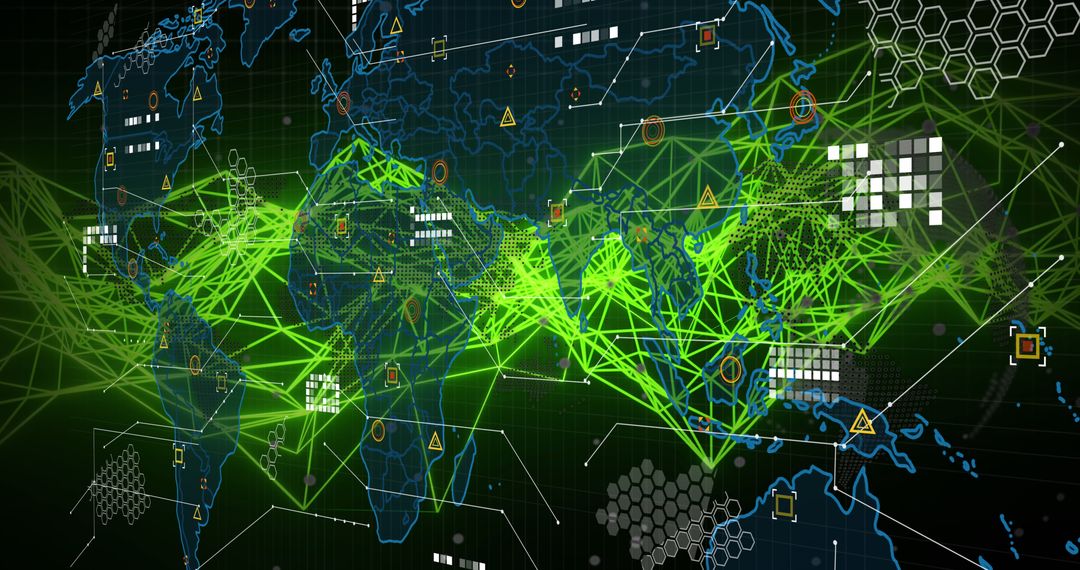 Global Network Connections Across World Map in Digital Interface