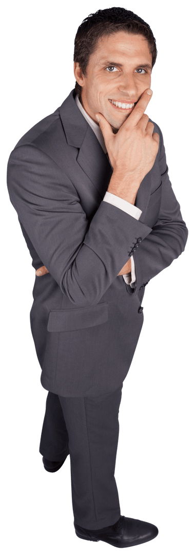 Transparent Confident Businessman Smiling with Hand on Chin