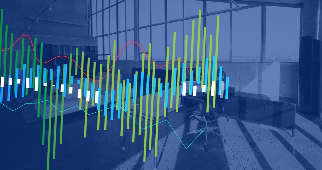 Digital Financial Data Overlay on Modern Office Environment
