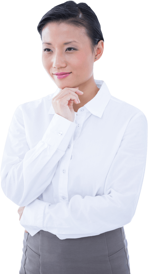 Contemplative Transparent Businesswoman with Hand on Chin