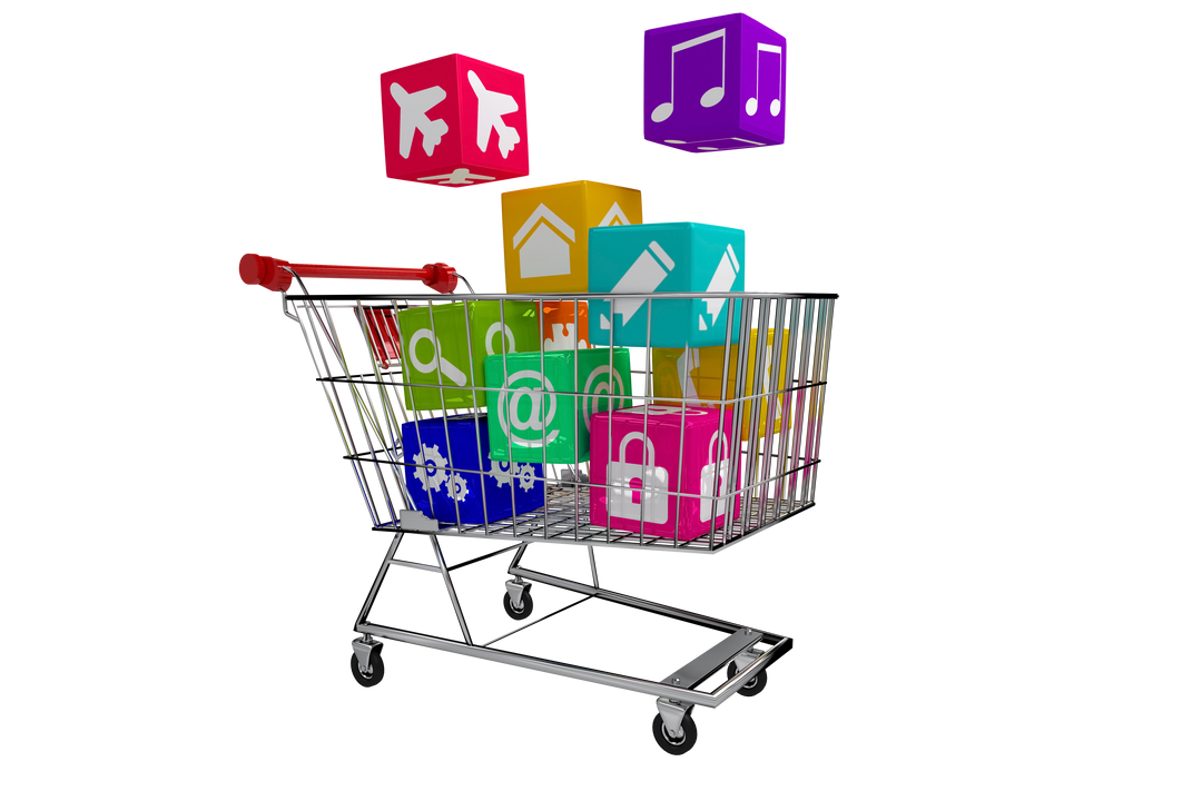 Digital Shopping Cart with Media Icons on Transparent Background - Download Free Stock Images Pikwizard.com