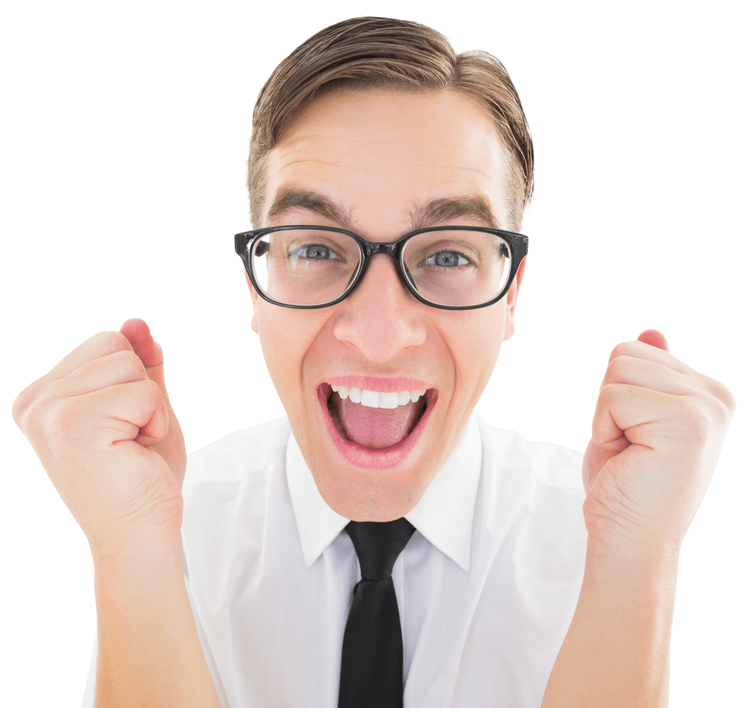 Transparent Background of Excited Hipster Man Cheering with Joy