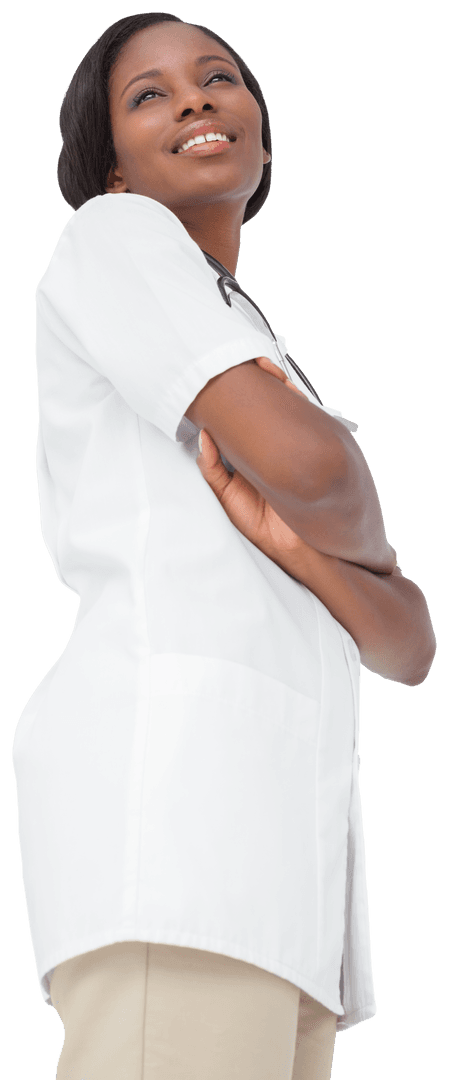 Confident Nurse in White Uniform with Arms Crossed on Transparent Background