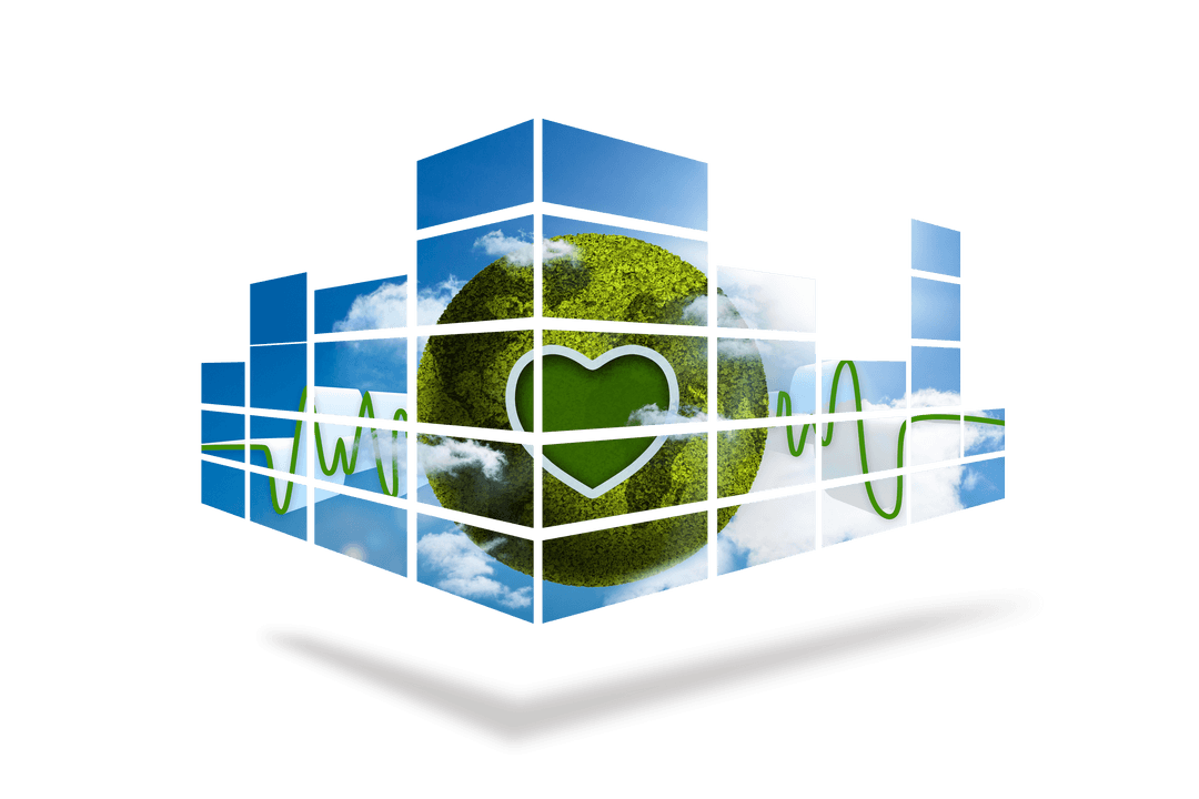 Transparent Green Earth with Heartbeat on Abstract Screen