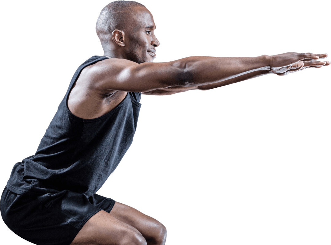 Transparent View of Focused Sportsman Performing Squat