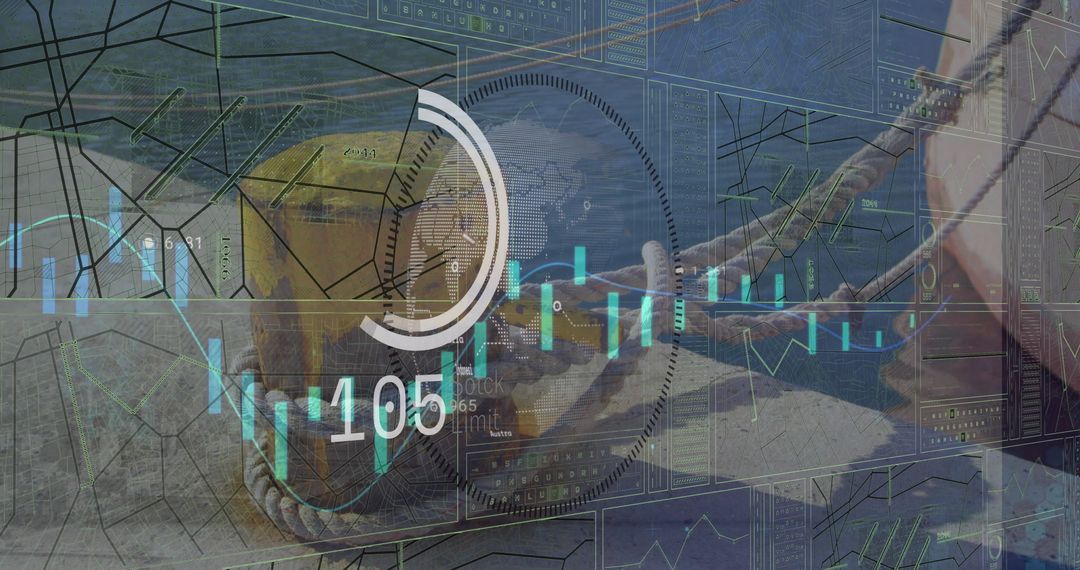 Digital Data Overlay on Boat Mooring Background