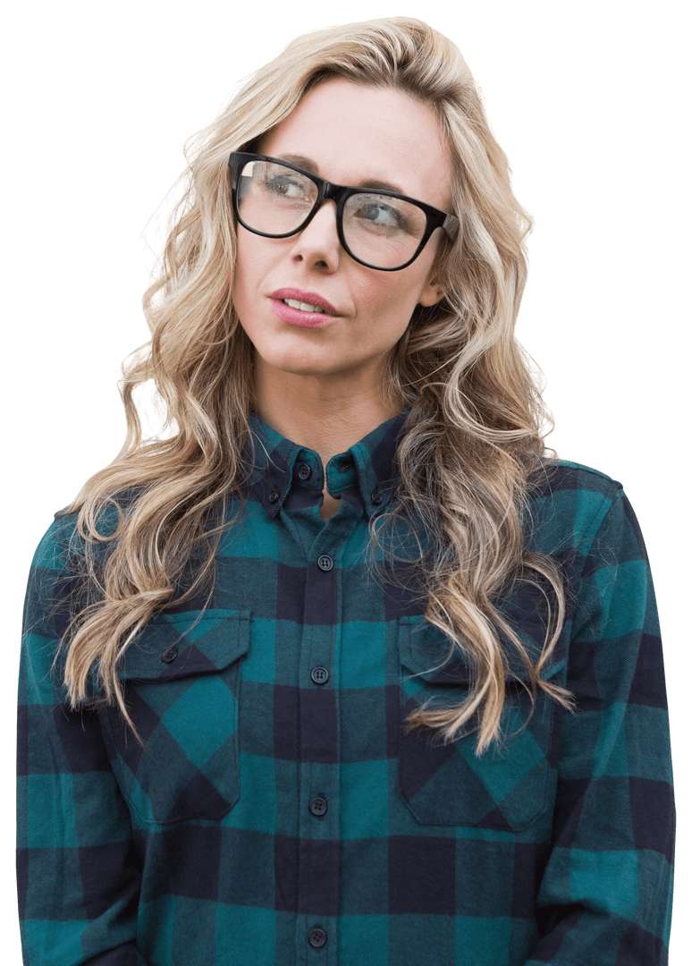 Curious Woman in Glasses on Transparent Background
