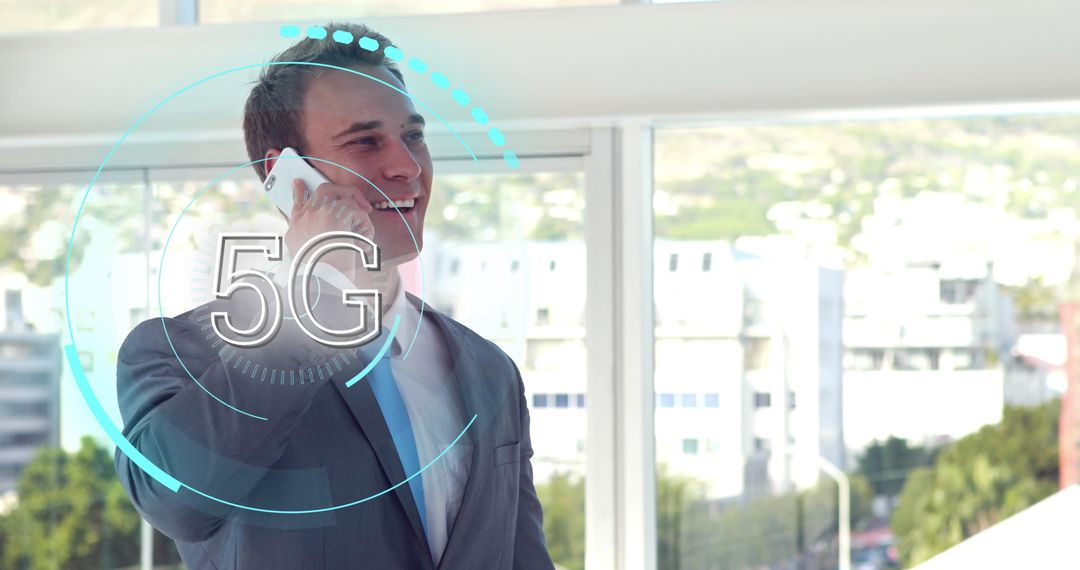 5G Technology Concept with Businessman on Smartphone