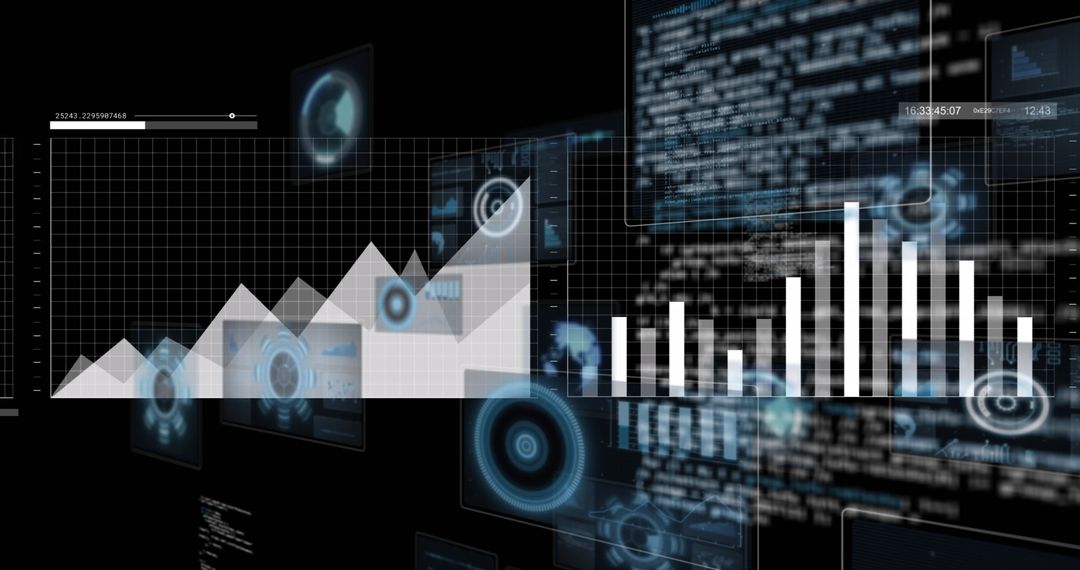 Futuristic Data Analysis Interface with World Map Elements