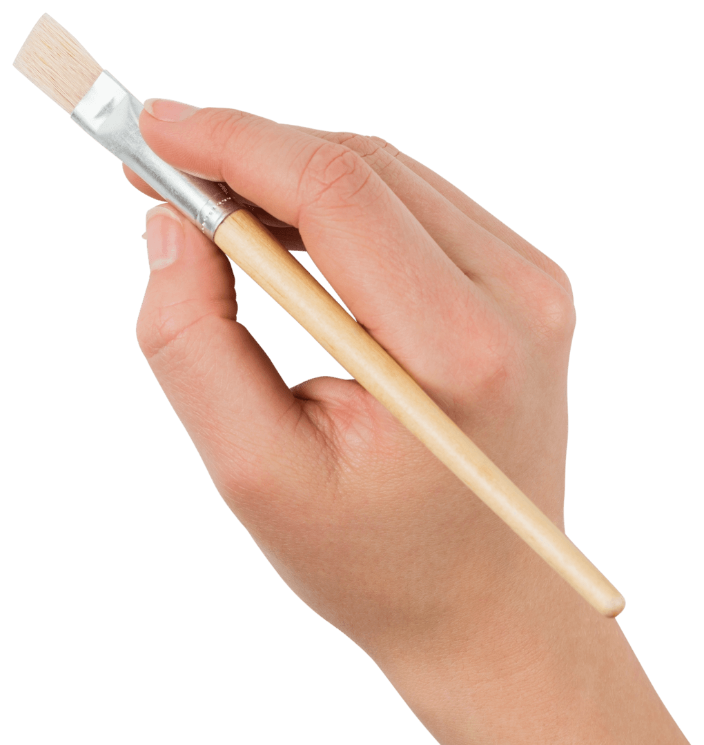Caucasian Hand Holding Paint Brush on Transparent Background