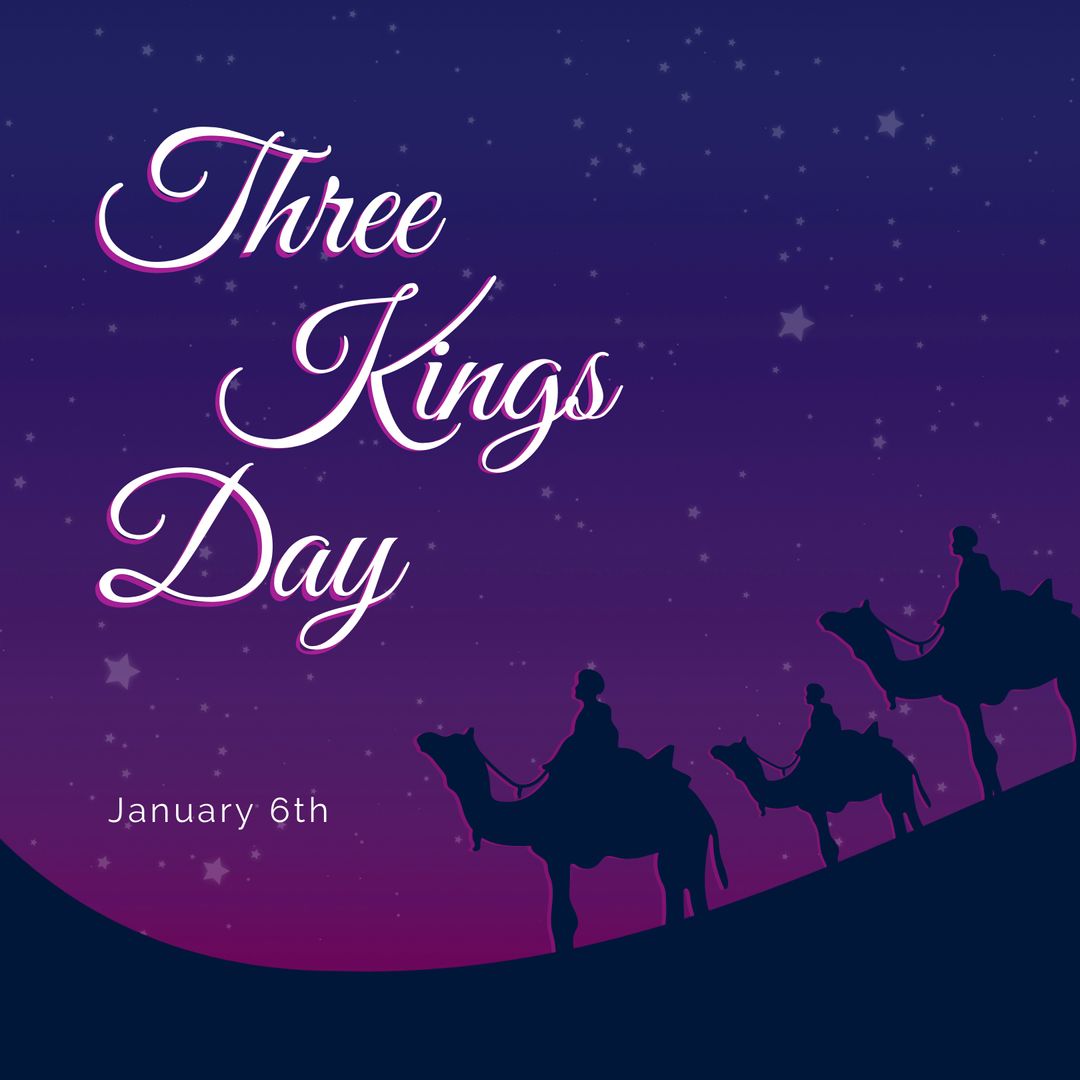 Three Kings Day Celebration with Silhouettes of Wise Men and Starry Sky