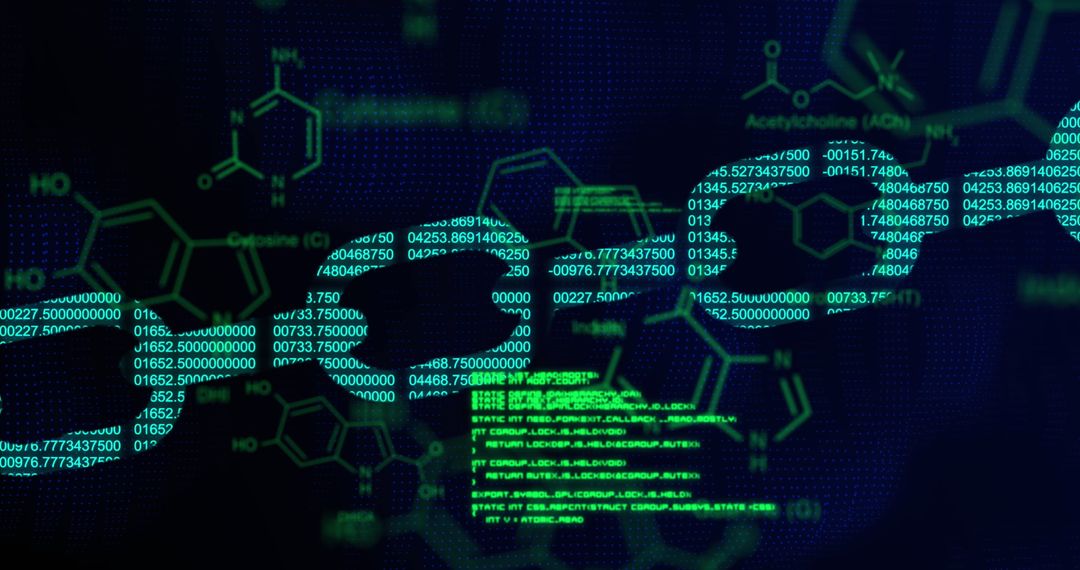 Digital Interface Displaying Molecular Structure and Code