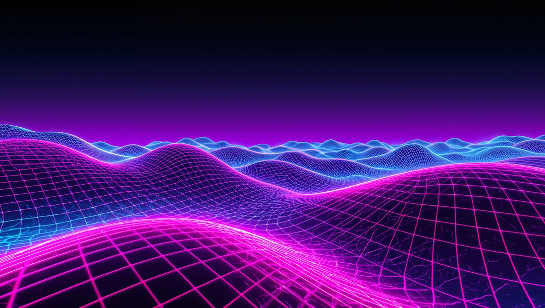 Neon Wireframe Terrain Glowing and Rolling in Magenta Cyan Grid Retro Futuristic Vibes