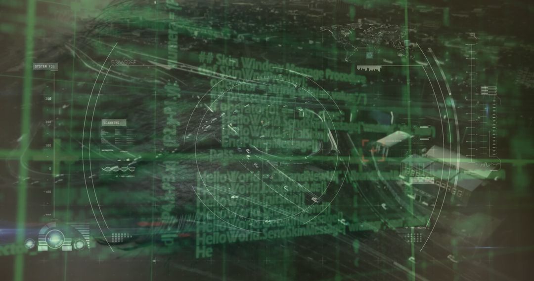 Futuristic Interface Scanning Urban Aerial View with Data Overlay