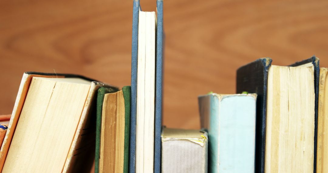 Vintage Hardcover Books Stacked on Wooden Shelf - Free Images, Stock Photos and Pictures on Pikwizard.com