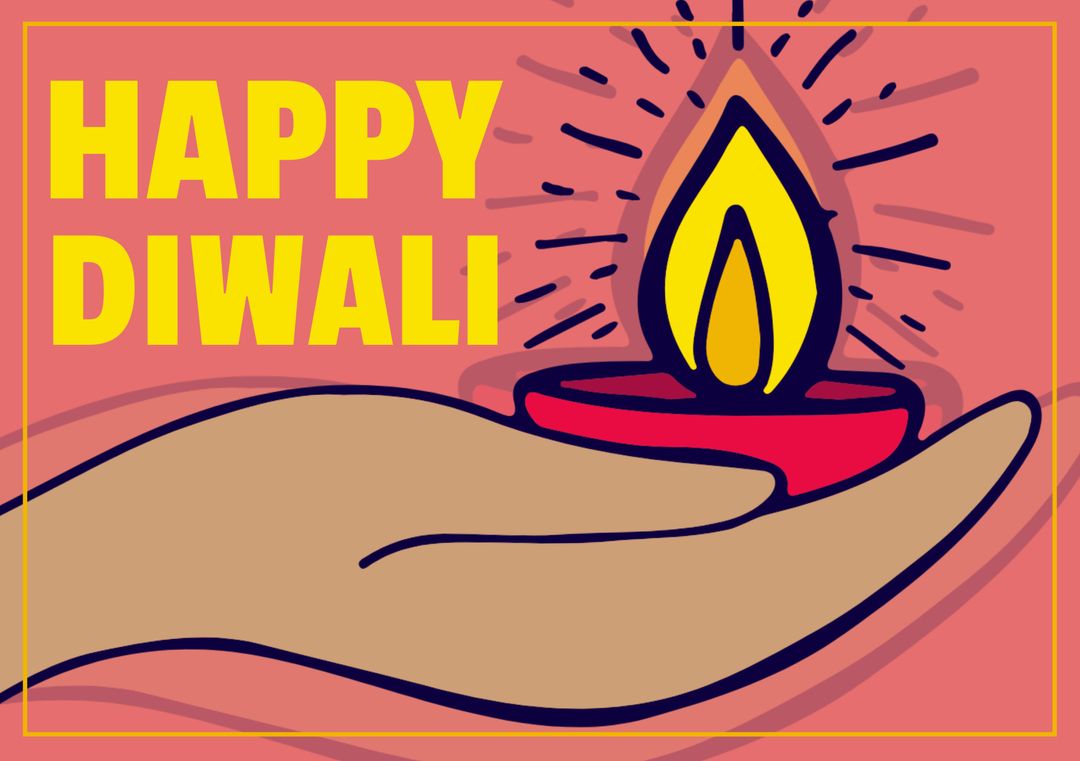 Diwali Greeting Card with Traditional Oil Lamp and Hand