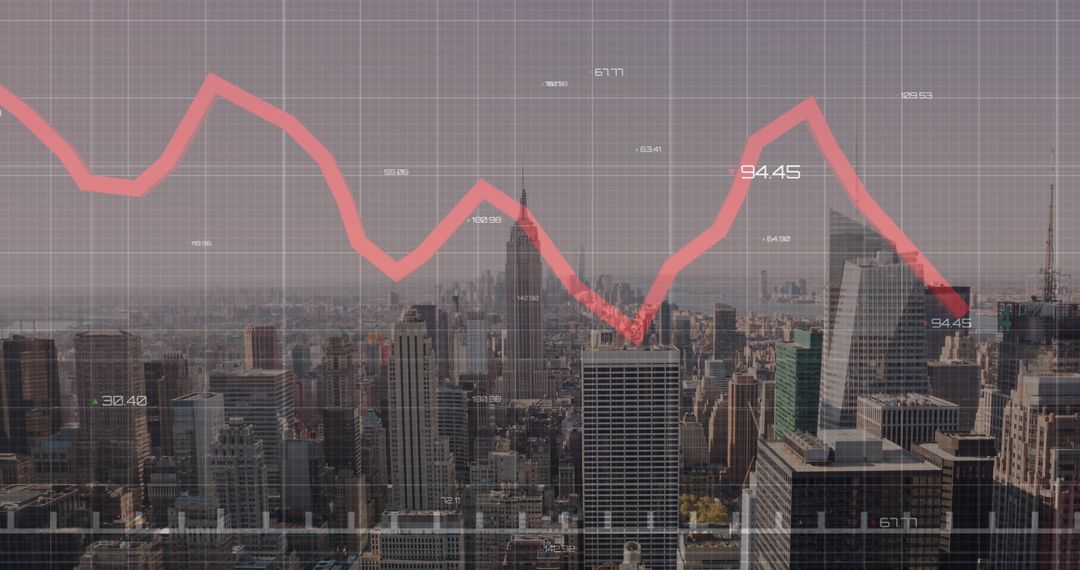 Financial Crisis Concept with Falling Graph Over City Skyline