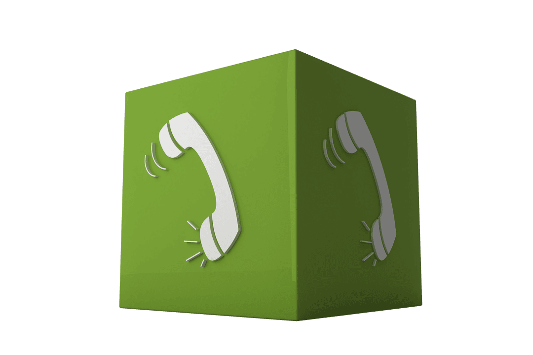 Green Cube with Phone Symbol on Transparent Background