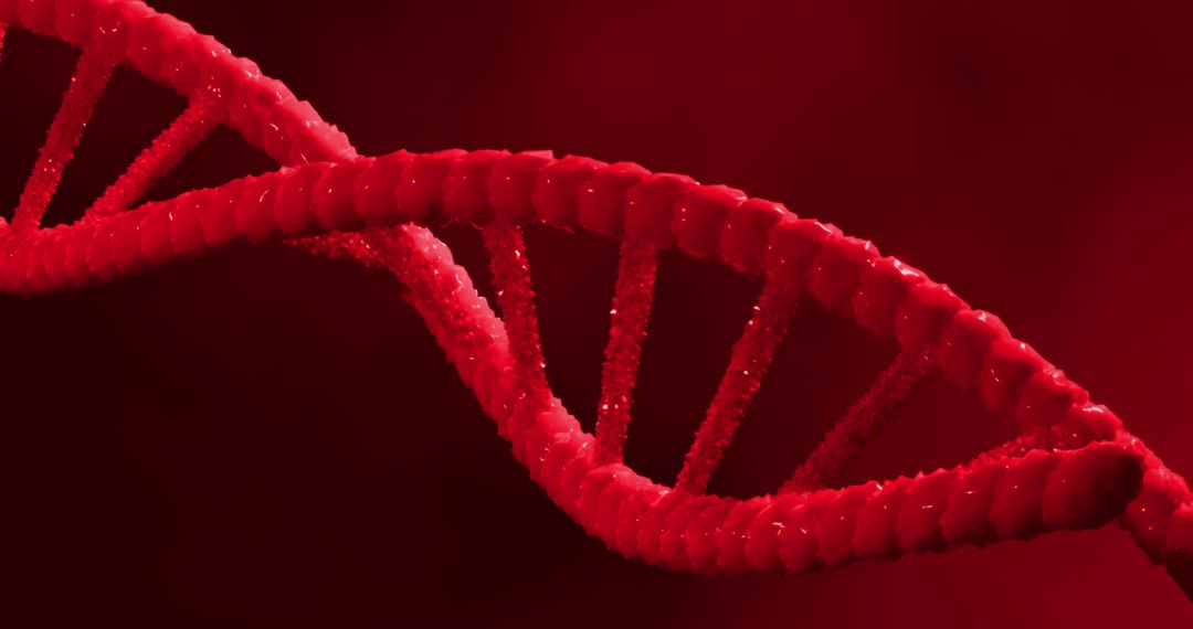 Red 3D DNA Strands Spinning with Technology Theme