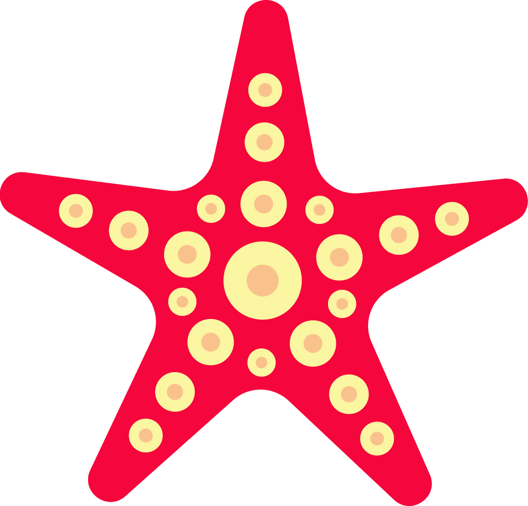 Flat Red Starfish with Yellow Spotted Arms on Transparent Background