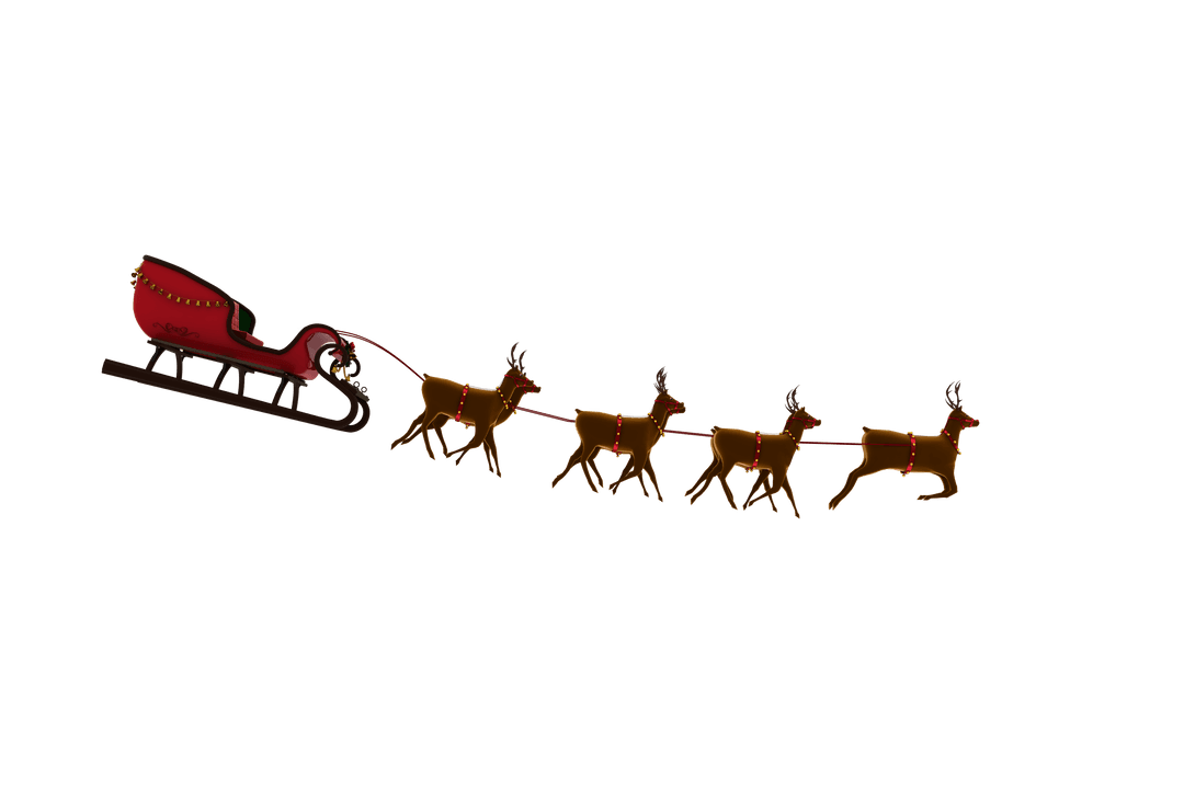 Santa Sleigh with Reindeer Transparent Vector Art