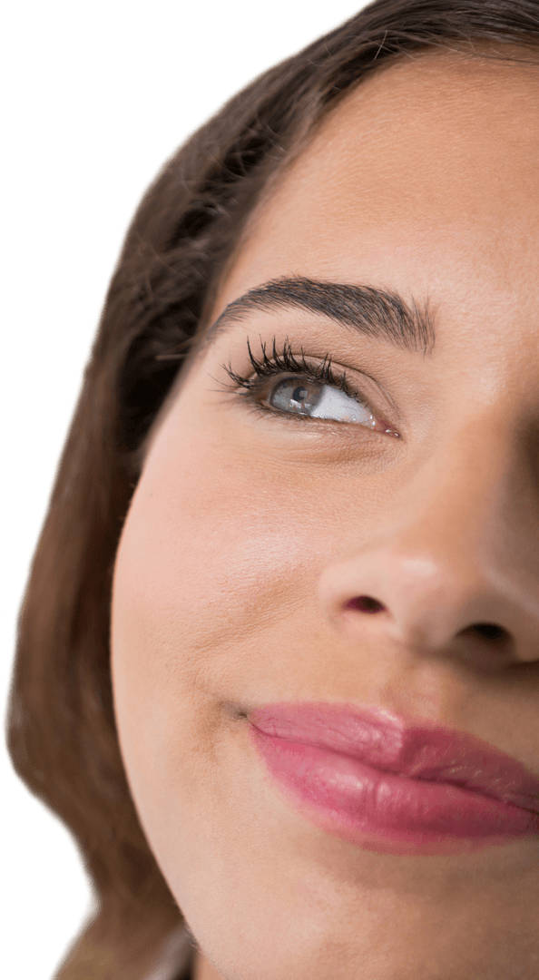 Happy Caucasian Woman's Face Close-Up on Transparent Background