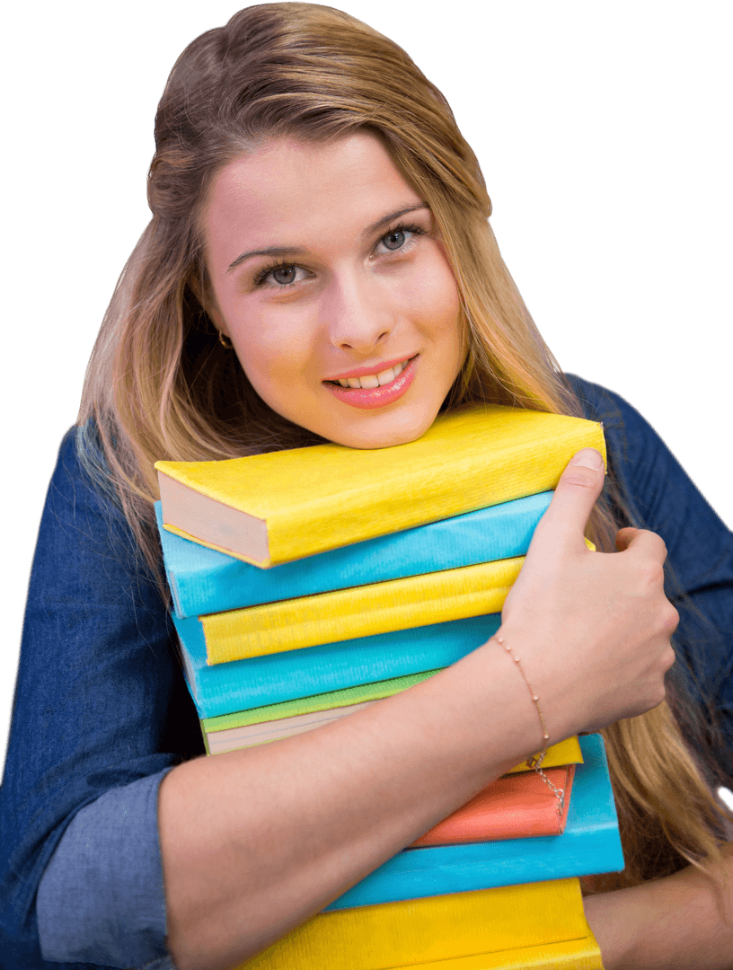 Transparent Student Holding Colorful Books Smiling
