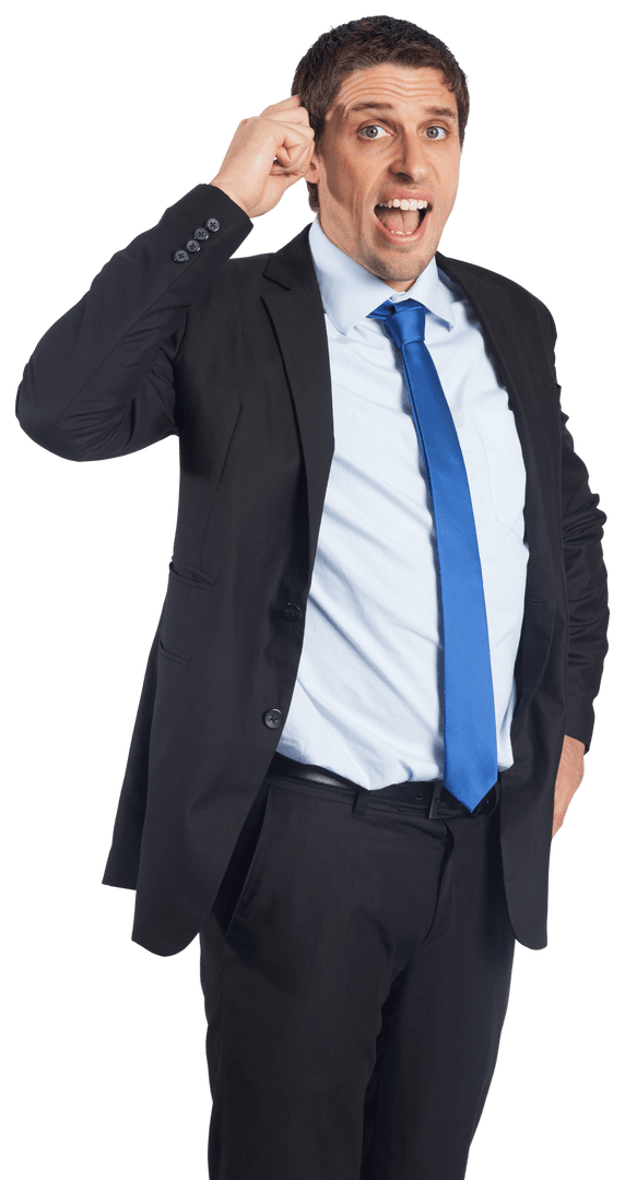 Caucasian Businessman Thinking with Gesture on Transparent Background