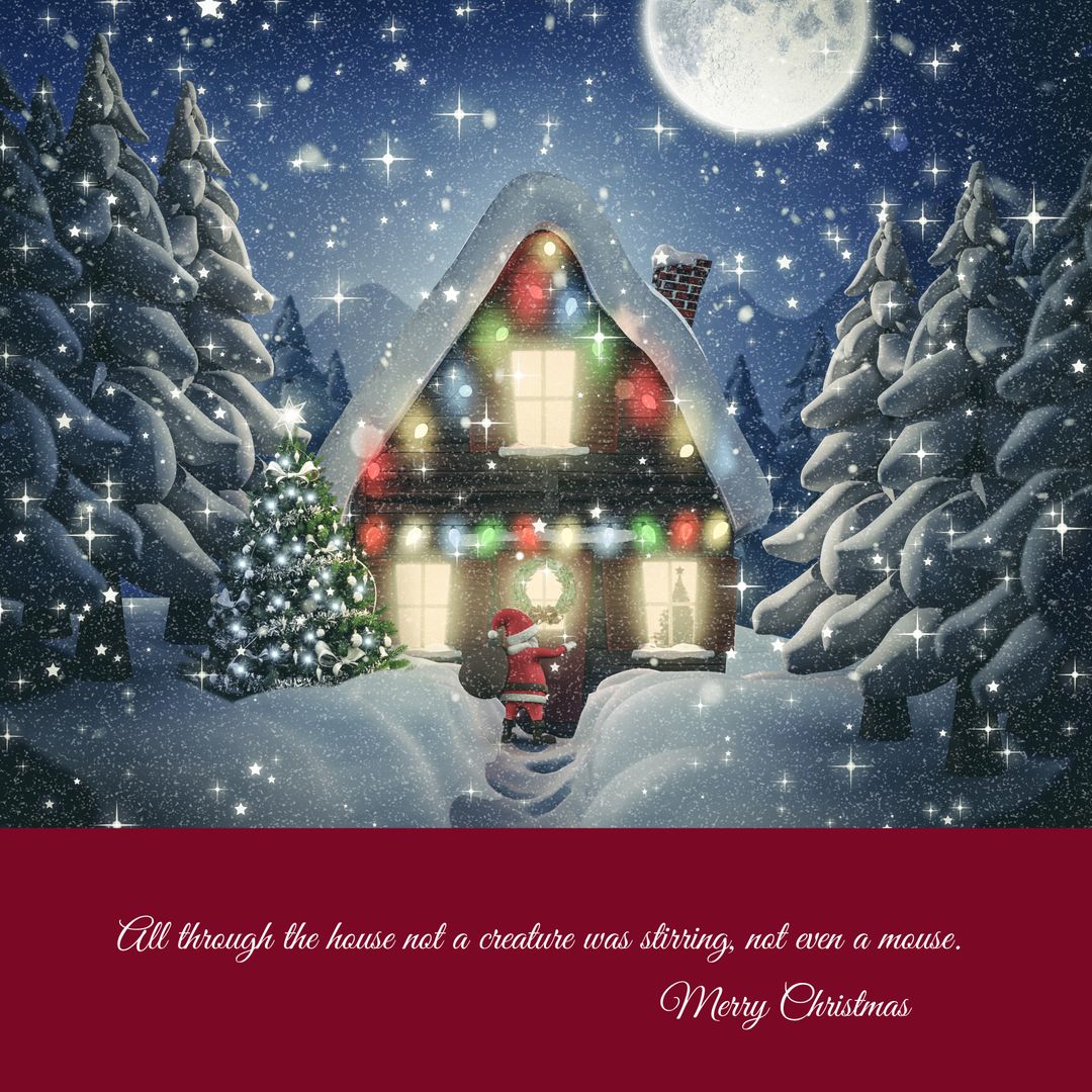 Magical Snowy Christmas Night Cottage with Santa