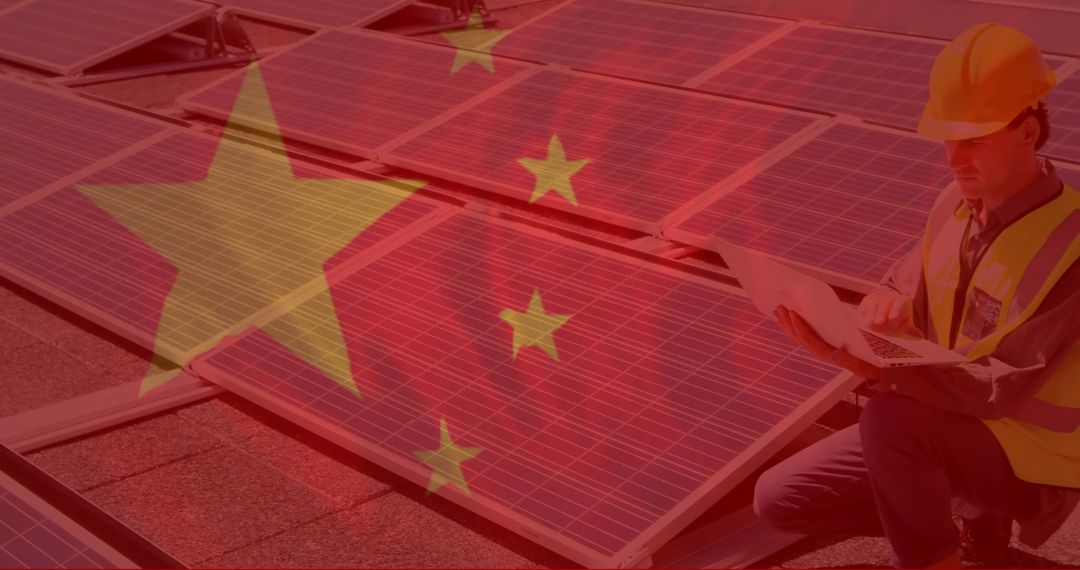 Solar Energy Development with China Flag Background