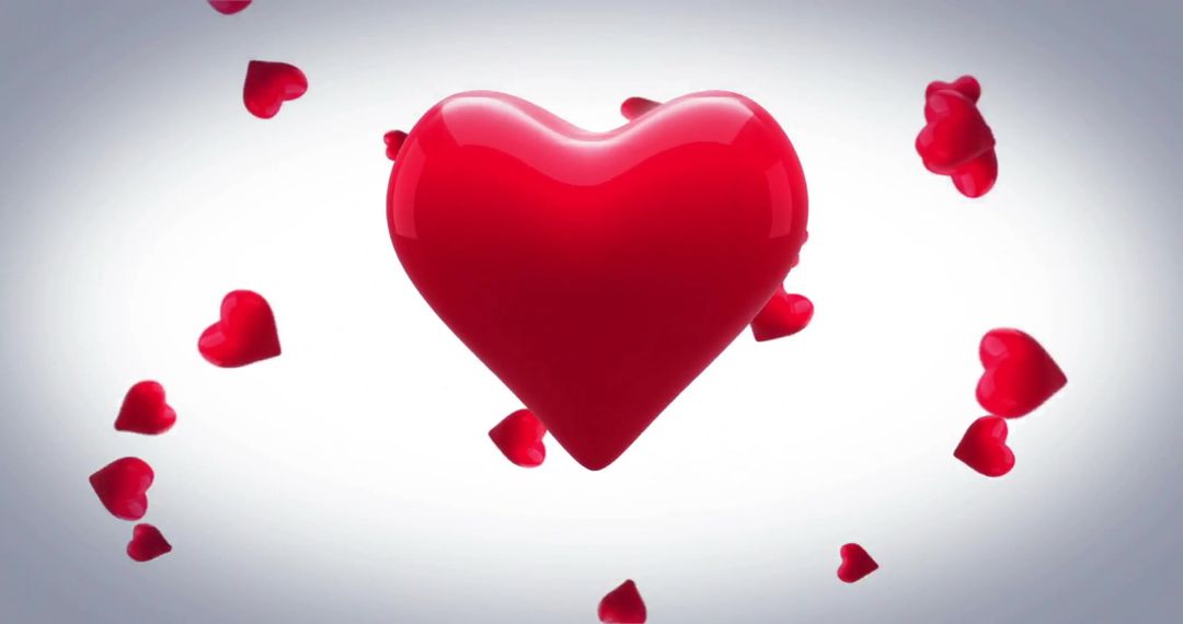 Beating Red Heart with Floating Hearts on White Background