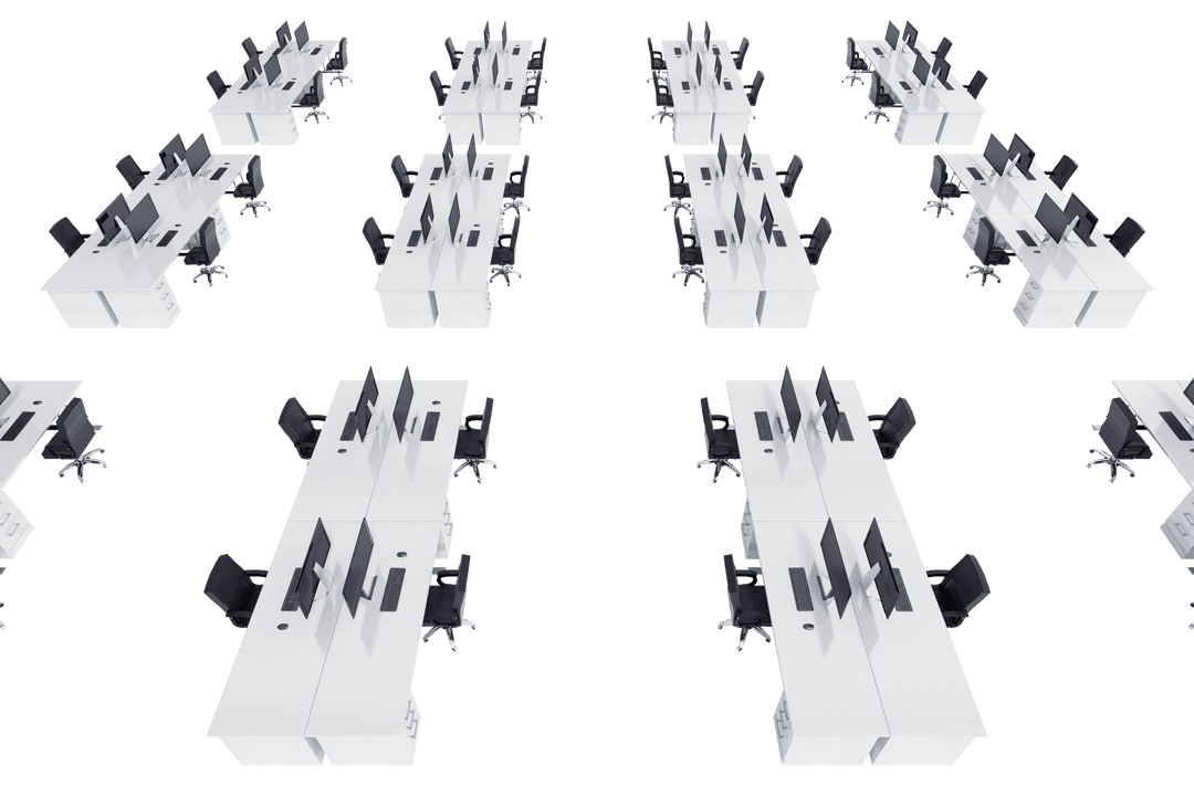 High Angle Transparent View of Empty Modern Office Interior Layout