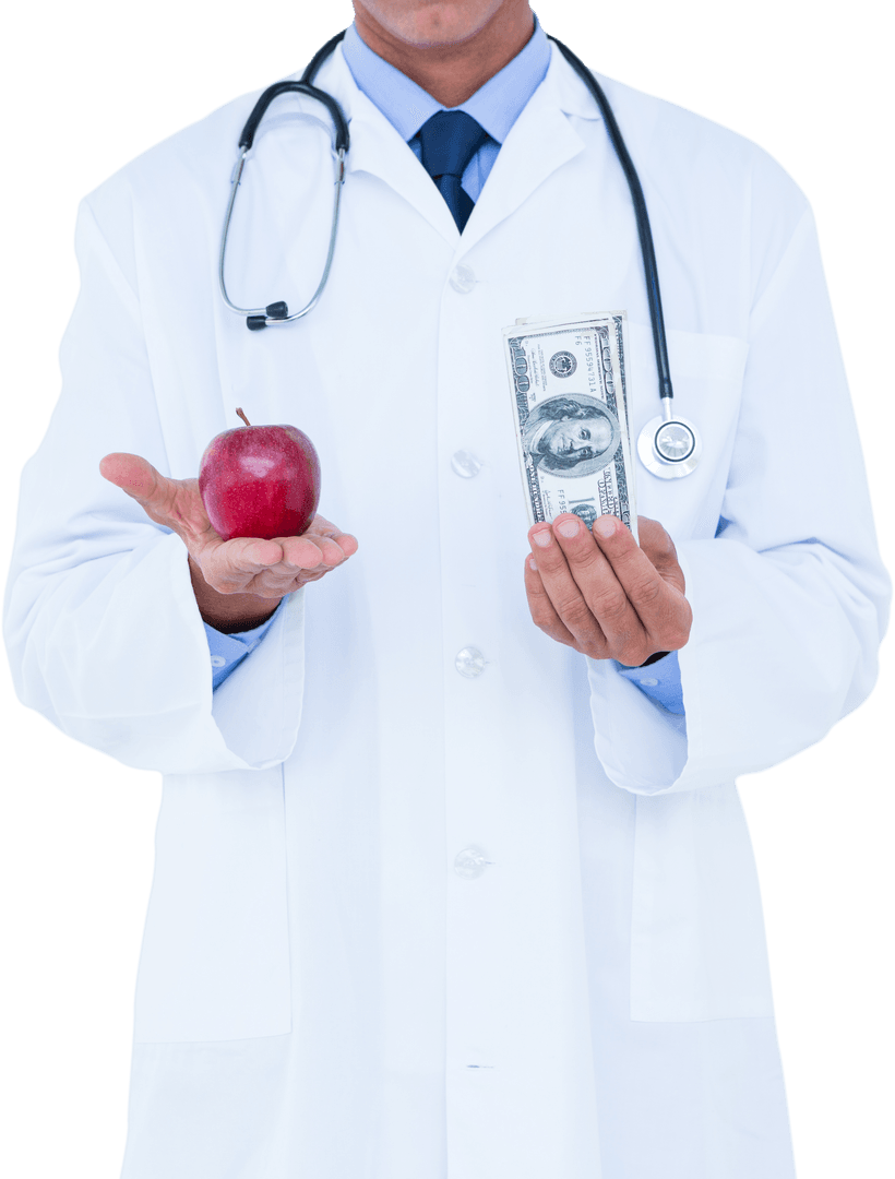 Transparent Choice Between Nutrition and Money in Healthcare Concept