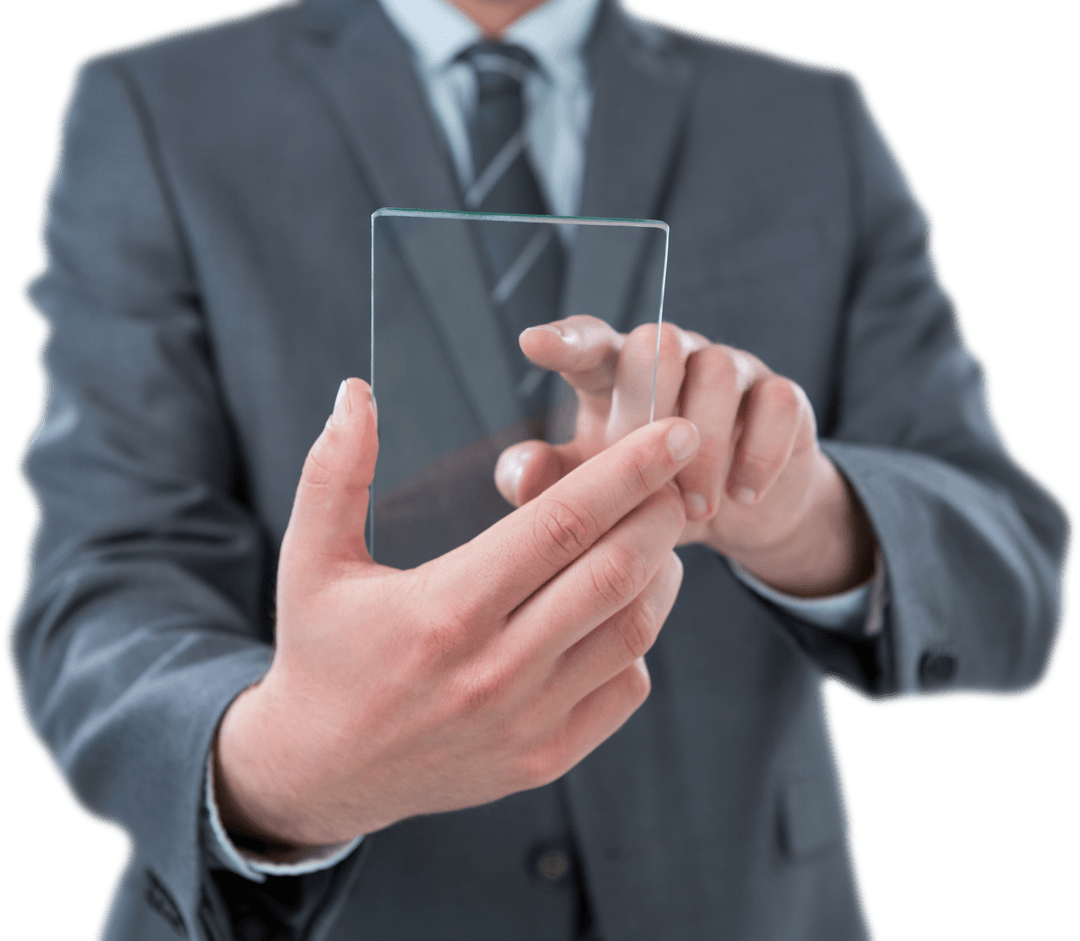Businessman Demonstrating Transparent Futuristic Phone Mock-Up