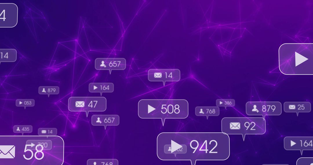 Digital Connectivity with Social Media Icons and Counters on Purple Background