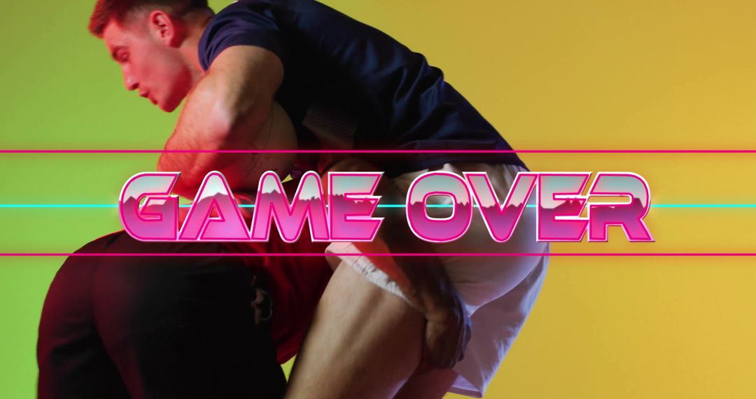 Intense Wrestling Match with Game Over Text Overlay