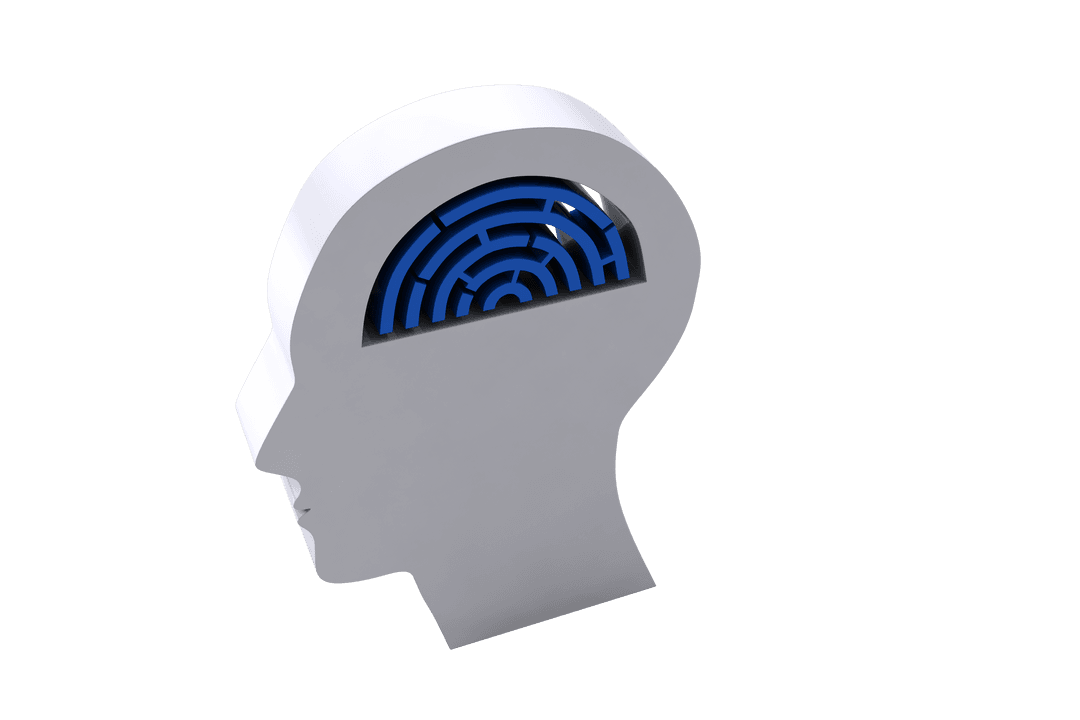 Transparent Head with Digital Labyrinth Symbolizing Intelligence
