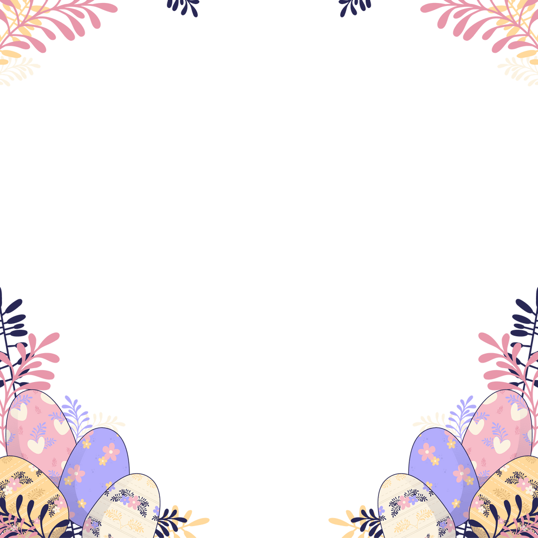 Transparent Easter Egg Foliage Border with Pastel Colors