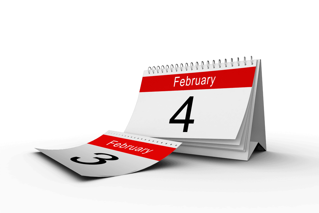 Transparent 3D Calendar Flip Showcasing February Dates