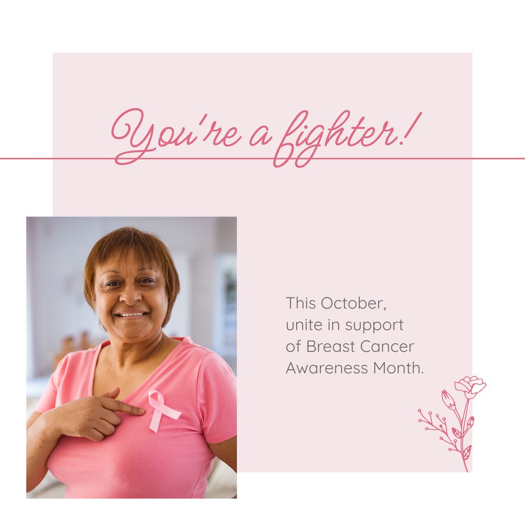 Empowering Biracial Woman Supporting Breast Cancer Awareness With Pink Ribbon - Download Free Stock Templates Pikwizard.com