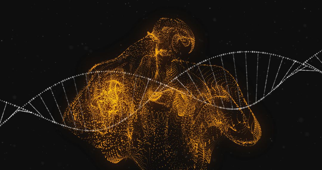 DNA Strand with Glowing Particles in Digital Ambience