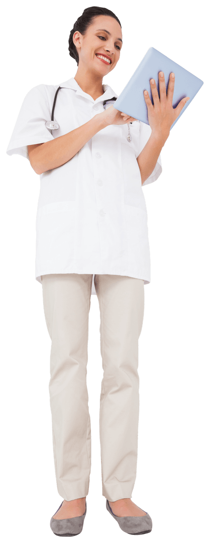 Transparent Nurse in Uniform Using Tablet