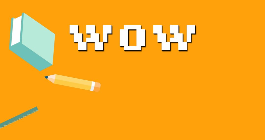 Digital Education Concept with WOW Text and Tools on Orange Background