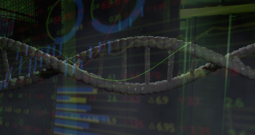 DNA Strand Overlaid on Digital Data Interface
